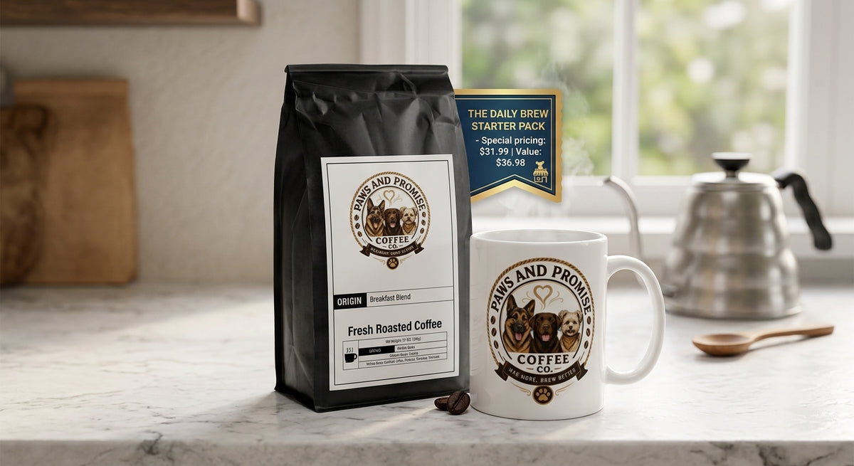 Paws & Promise Daily Brew Starter Pack ready for a fresh morning cup