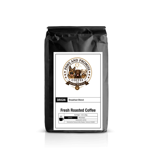 Paws & Promise Breakfast Blend Coffee 12 oz bag, medium roast, whole bean or ground