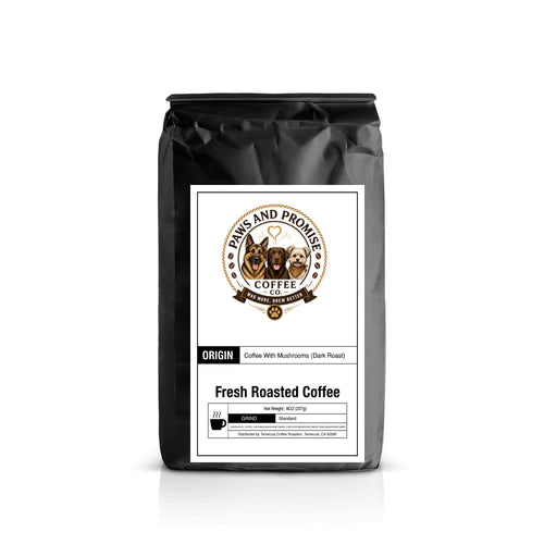 Paws & Promise Mushroom Coffee Dark Roast 8 oz bag with Lion's Mane, Cordyceps and Reishi